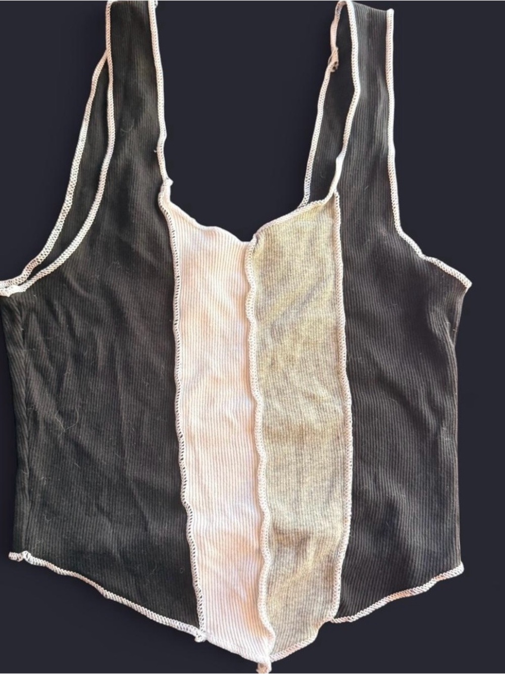 Hollister Black Tank with Cream & Light Gray Center Panels